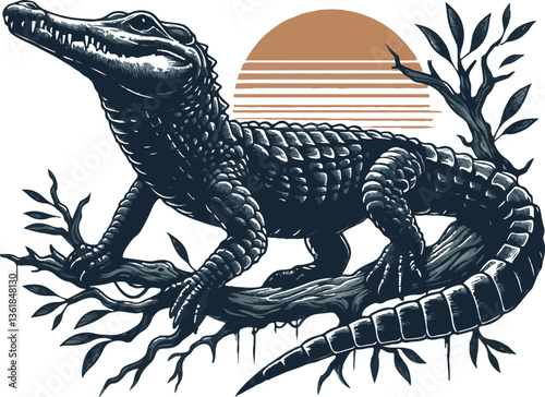 Caiman silhouette colour vector style with white background
