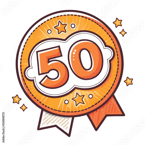 Design a bold, vector graphic announcing a 50% discount, featuring strong brush strokes.  Include space for text.