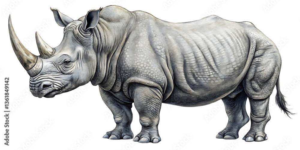 Fototapeta premium White Rhino Illustration - Isolated on White Background Transparent PNG AI Generated