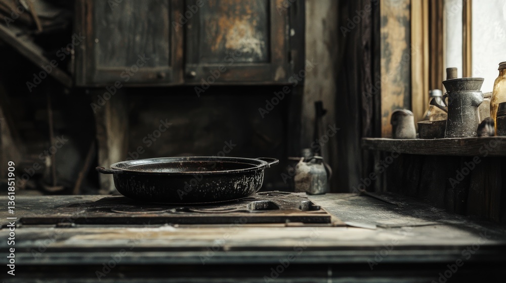 A black pan with a handle is shown on the left side of the image A black pan with a handle is shown on the left side of the image