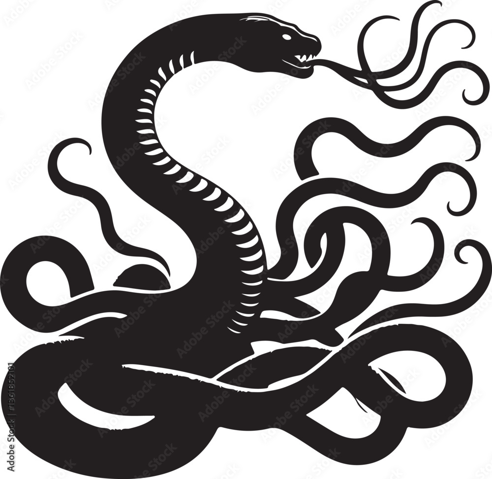Obraz premium Pattern Snake, octopus silhouette colour vector style with white background