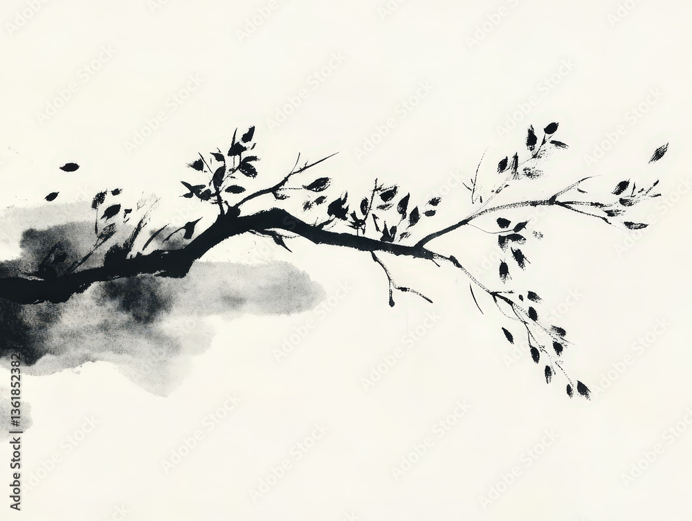 A tree branch with leaves and a cloudy sky in the background A tree branch with leaves and a cloudy sky in the background