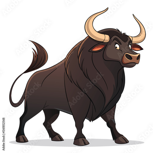 Create a vector illustration of a powerful ox, rendered with bold, thick strokes, conveying strength and mass.  The ox should appear strong and imposing.