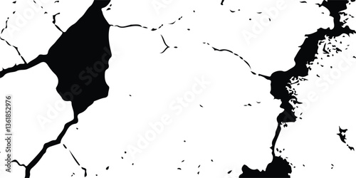 Monochrome Cracked Surface Textures for Earthquake Destruction Simulation, Featuring Detailed Damage to Land, Floor, and Wall Surfaces in Black, White, and Grey
