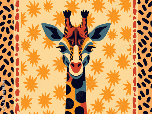  animal safari illustration seamless texture, Jiraffe