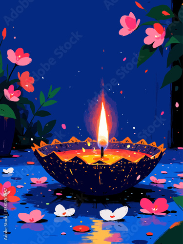 abstract candle, style diwali india, painting contemporary, beautiful cold colors