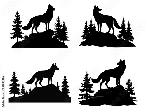 Wolf Different Style  Black Silhouette Collection Vector Design