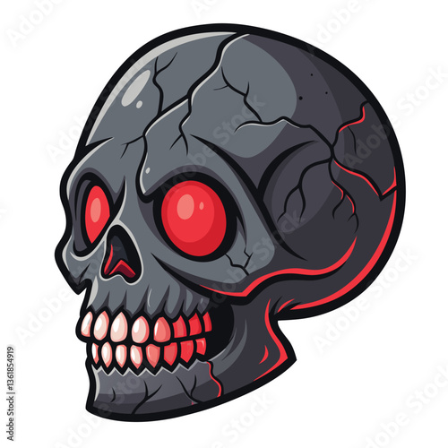 Create a terrifying skull vector illustration using bold, black strokes.  Focus on detailed bone structure and sharp edges.
