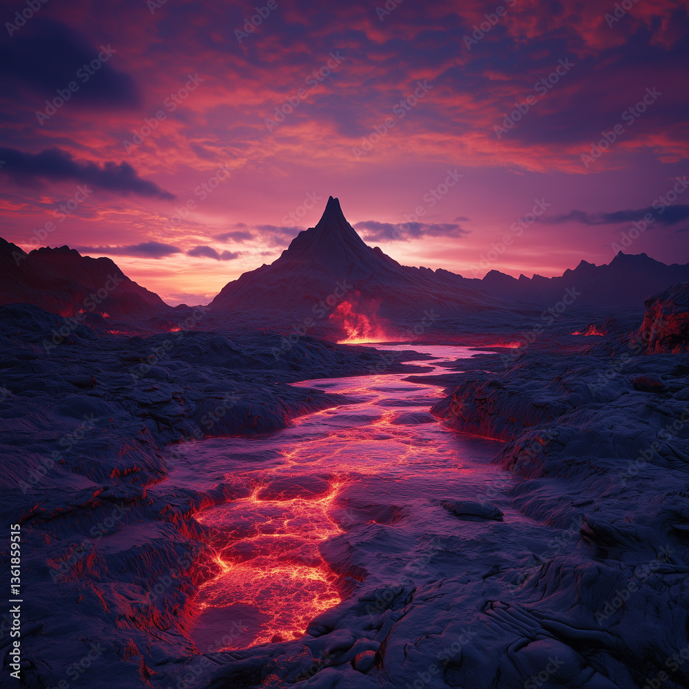 Fototapeta premium Volcanoes with fire background