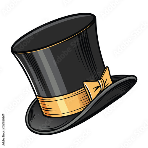 Create a vector illustration of a vintage black top hat using bold, graphic strokes.  Emphasize texture and shadow.