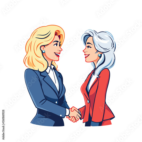 Two businesswomen shaking hands, closing a business deal