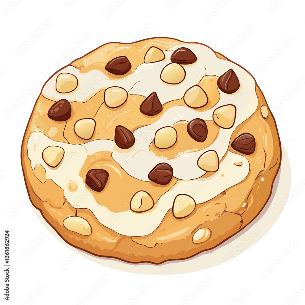 Create a bold, vector illustration of a decadent white chocolate macaron, emphasizing its texture and creamy filling. Use strong graphic lines and vibrant colors. Create a bold, vector illustration of a decadent white chocolate macaron, emphasizing its texture and creamy filling. Use strong graphic lines and vibrant colors.