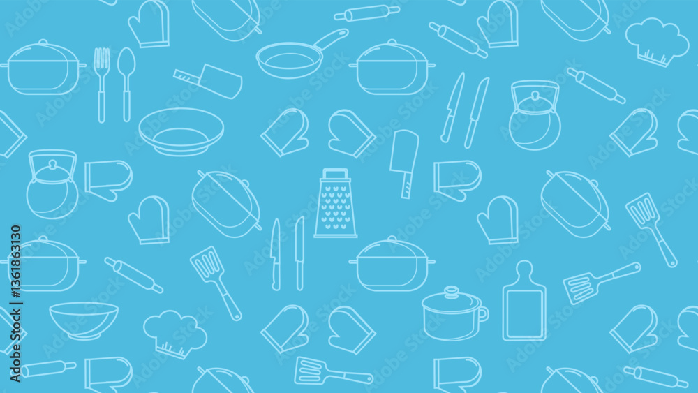 Kitchen utensils seamless pattern background. Kitchen set seamless pattern. Doodle of kitchen set, cooking utensils seamless pattern. Perfect for fabric, textile, wallpaper, decor, print, packaging Kitchen utensils seamless pattern background. Kitchen set seamless pattern. Doodle of kitchen set, cooking utensils seamless pattern. Perfect for fabric, textile, wallpaper, decor, print, packaging