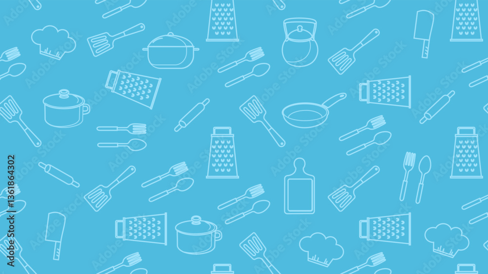 Kitchen utensils seamless pattern background. Kitchen set seamless pattern. Doodle of kitchen set, cooking utensils seamless pattern. Perfect for fabric, textile, wallpaper, decor, print, packaging Kitchen utensils seamless pattern background. Kitchen set seamless pattern. Doodle of kitchen set, cooking utensils seamless pattern. Perfect for fabric, textile, wallpaper, decor, print, packaging
