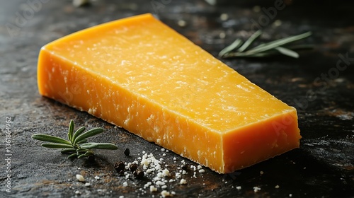 a wedge of mimolette cheese showcasing its vibrant orange color,firm texture this french cheese is known for its nutty slightly sweet flavor perfect for gourmet platters,dishes