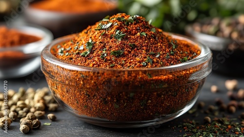 a wooden bowl filled with a finely ground spice blend known as kofte baharat in turkish this aromatic blend is used to season meatballs adding a rich,flavorful taste to the dish
