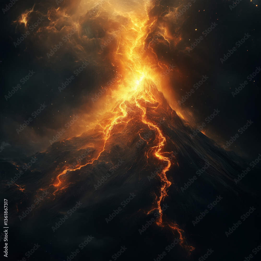 Fototapeta premium Volcanoes with fire background