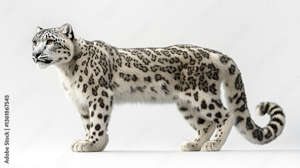 Obraz premium The snow leopard stands in royal dignity, the royal seat of the snow leopard, the king snow leopard on the white peak, the royal snow leopard is resting, the snow king in a royal pose