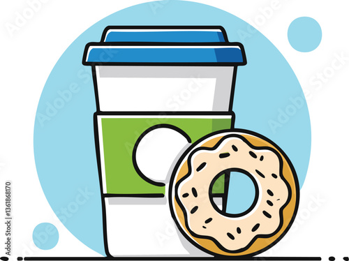 Simply illustrate take away coffee cup with a donut simple illustrations.