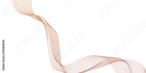 Abstract elegant flowing wave lines in soft warm tones on white background, digital frequency track equalizer, stylized  brown wave line art background, 