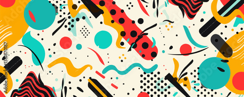 Abstract geometric pattern with bold colors and shapes.