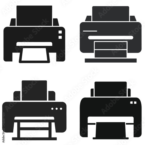 Printer icon vector illustration set features a glossy 3D print button symbol for web and office use