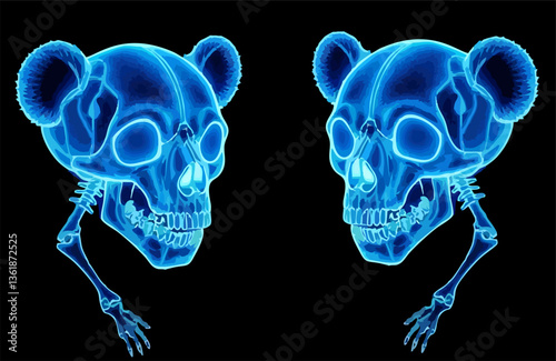 abstract illustration skull Ailuropoda melanoleuca transparent panda blue light hallowen