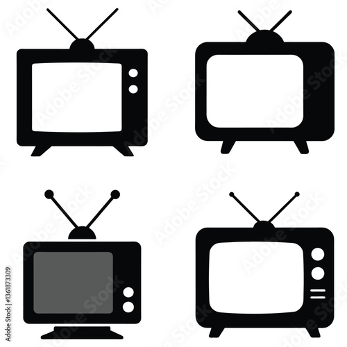 Vintage vector television set with antenna displays old media
