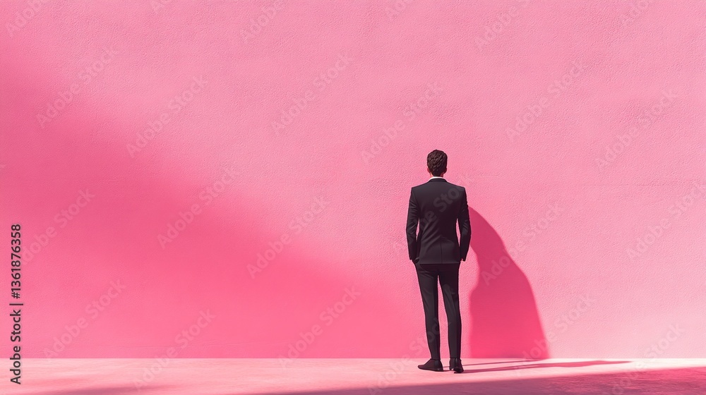 Fototapeta premium Businessman facing a pink wall
