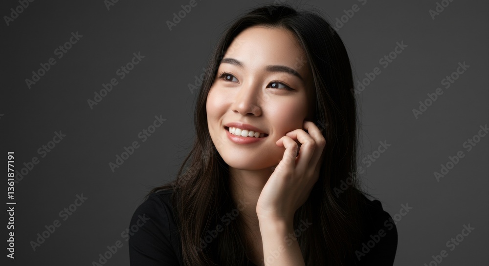 Smiling woman, thoughtful expression. Smiling woman, thoughtful expression.