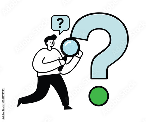 nquisitive Character with Magnifying Glass and Question Mark