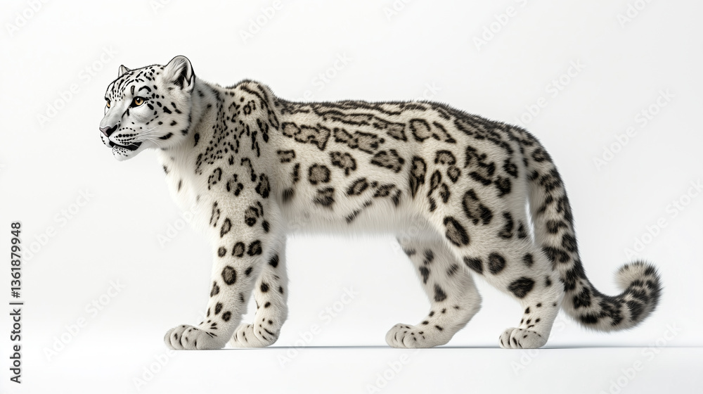 Obraz premium The snow leopard stands in royal dignity, the royal seat of the snow leopard, the king snow leopard on the white peak, the royal snow leopard is resting, the snow king in a royal pose