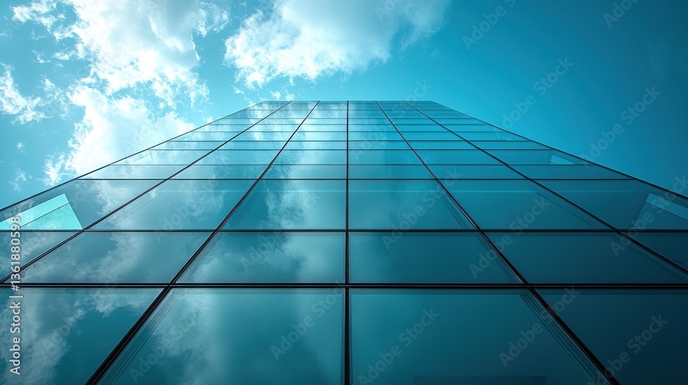 Modern skyscraper glass facade reflecting sky Modern skyscraper glass facade reflecting sky