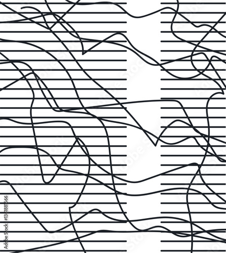 Art with horizontal lines and tangled lines or wire