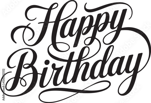 Elegant Happy Birthday Calligraphy Text for Greeting Cards and Invitations