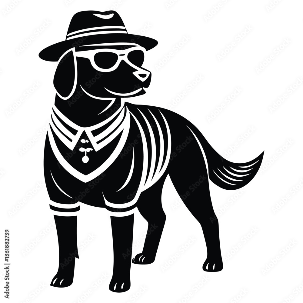 Fototapeta premium Cool Hipster Dog Silhouette, Stylish Rottweiler Vector Art for T-Shirts & Prints
