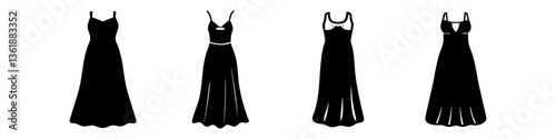 maxi dress icon, maxi dress silhouette vector illustration-simple silhouette illustration of maxi dress, perfect for maxi dress logos and icons