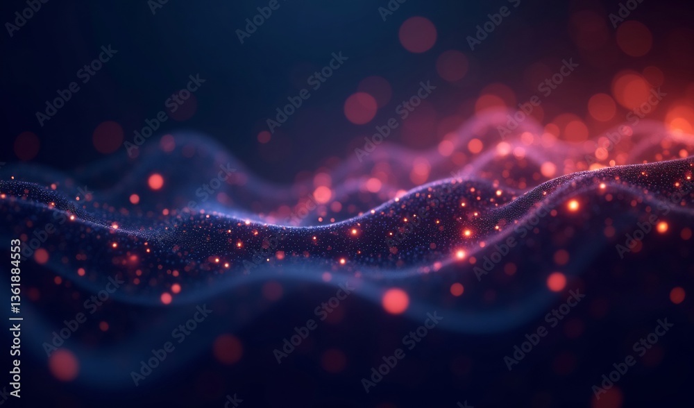 Red and blue glowing particles softly undulate across a dark canvas creating a serene abstract landscape. AI Generated Red and blue glowing particles softly undulate across a dark canvas creating a serene abstract landscape. AI Generated