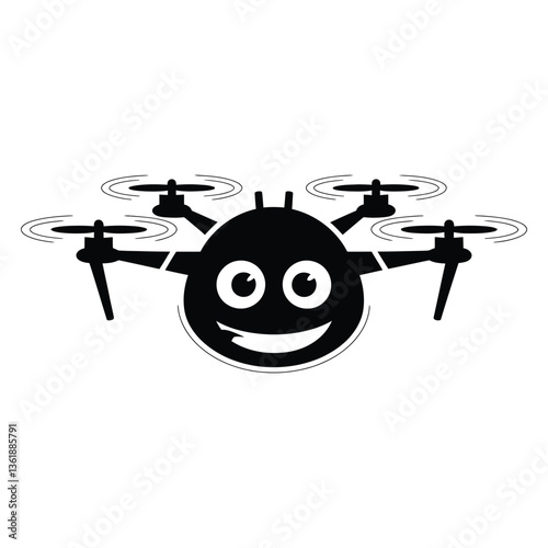 Mascot Drone Silhouette, Vector, Icon, Logo, White Background.