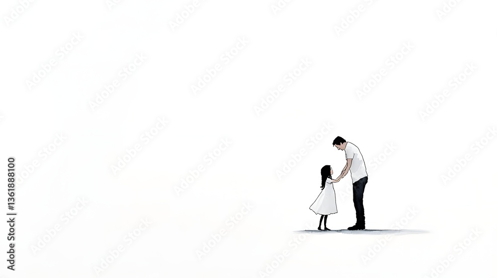Fototapeta premium Intimate moment of affection and warmth captured in a timeless black and white watercolor of a father embracing his daughter
