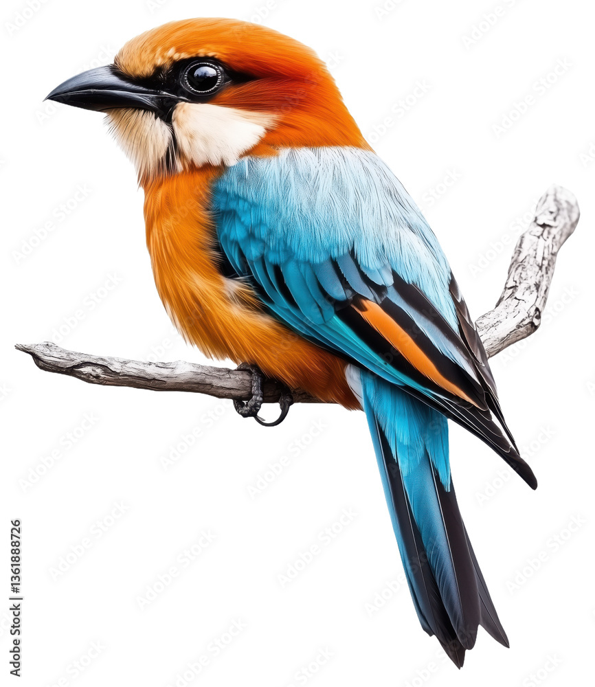 Fototapeta premium Colorful bird with orange and blue feathers perched on a branch
