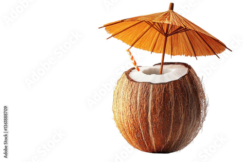 Wallpaper Mural A Refreshing Coconut Drink Under A Tiny Parasol, Perfect For A Tropical Escape, With A Clean Isolated on Transparent Background Torontodigital.ca