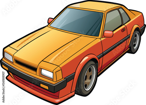 Retro Muscle Car with Powerful Engine