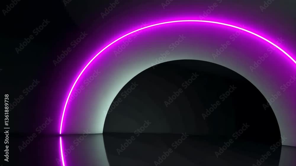 Abstract Neon Archway: Purple Glowing Circle in Dark Room Abstract Neon Archway: Purple Glowing Circle in Dark Room
