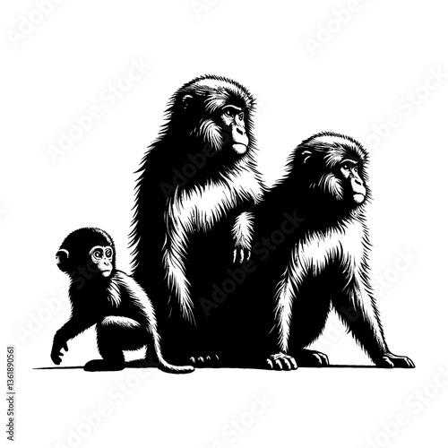 Japanese macaque family silhouette
