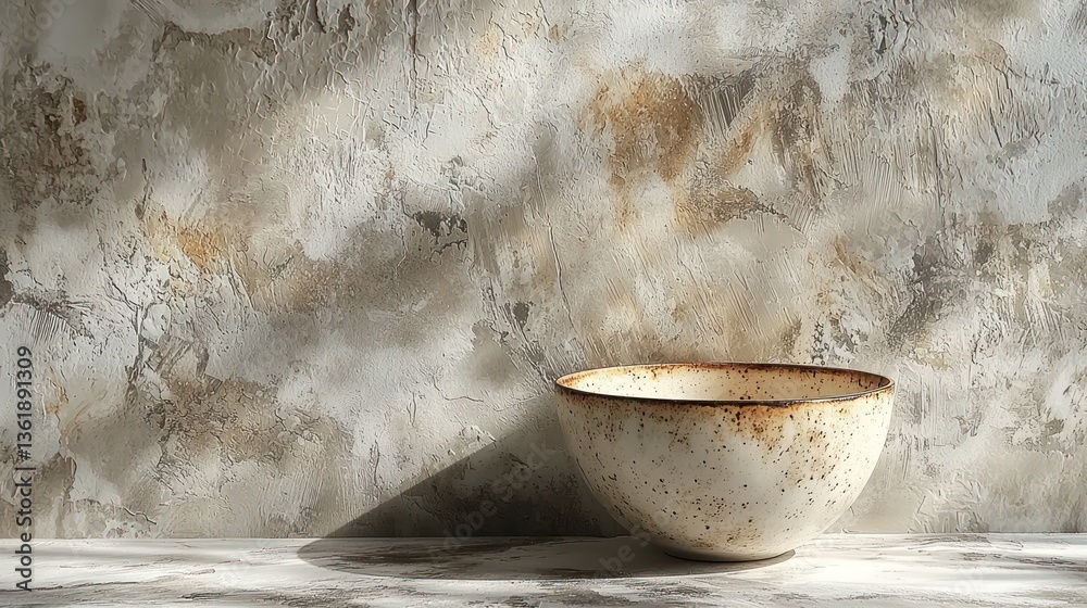 Rustic ceramic bowl on textured background Rustic ceramic bowl on textured background