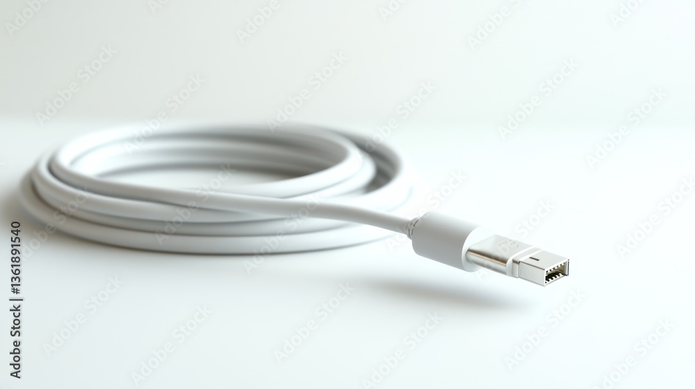 White coiled USB cable on white surface White coiled USB cable on white surface