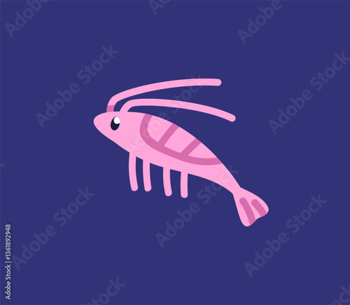 Cute shrimp swimming underwater. Prawn profile, marine aquatic animal in trop...