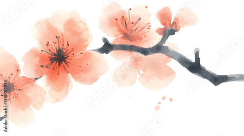 Fototapeta Naklejka Na Ścianę i Meble -  A watercolor painting of a branch with pink flowers