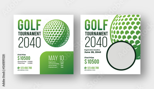 Golf tournament social media post template, annual sports tournament event golf web banner square template